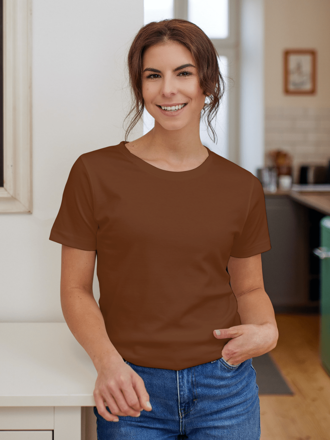 Brown t shirt with jeans on sale